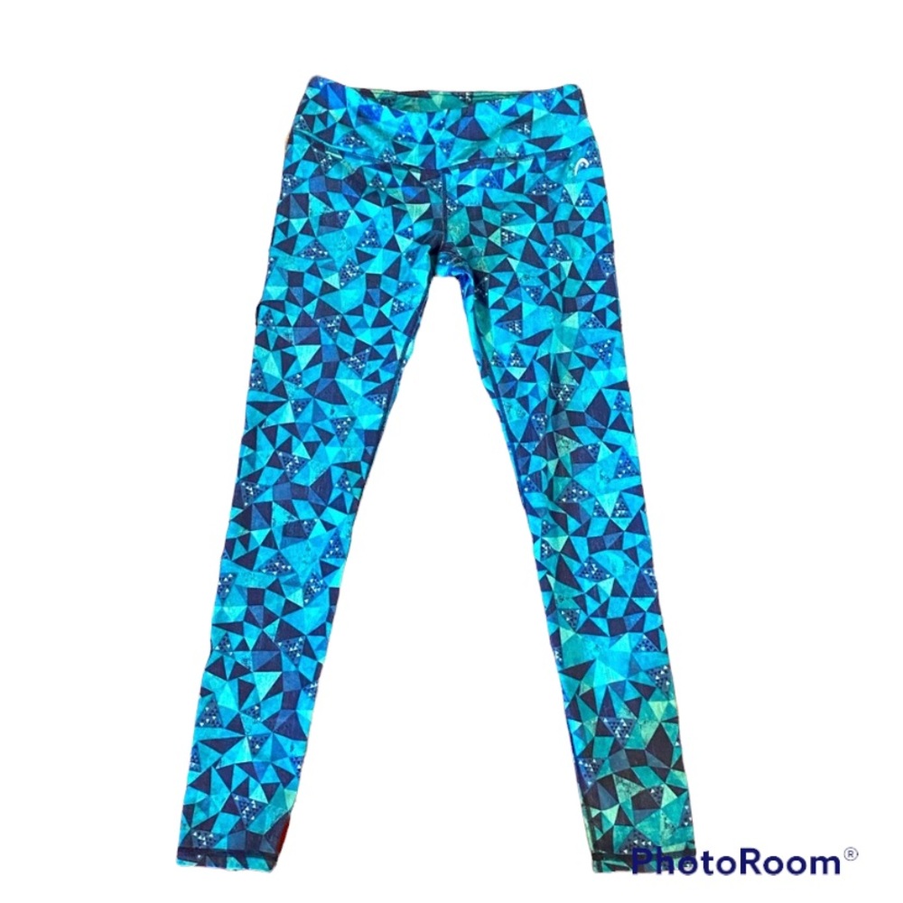 Head green and teal pattern leggings